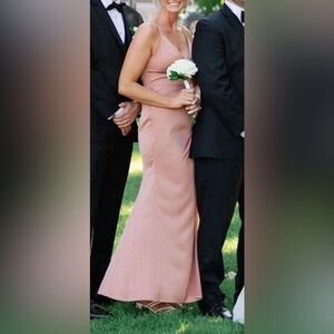 AZAZIE SHANIA Sheath Pleated Stretch Satin Floor-Length Dress Bronzer